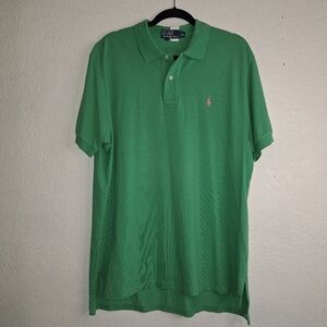 Polo Ralph Lauren Green Pink Logo Essential Polo Dress Shirt - XL